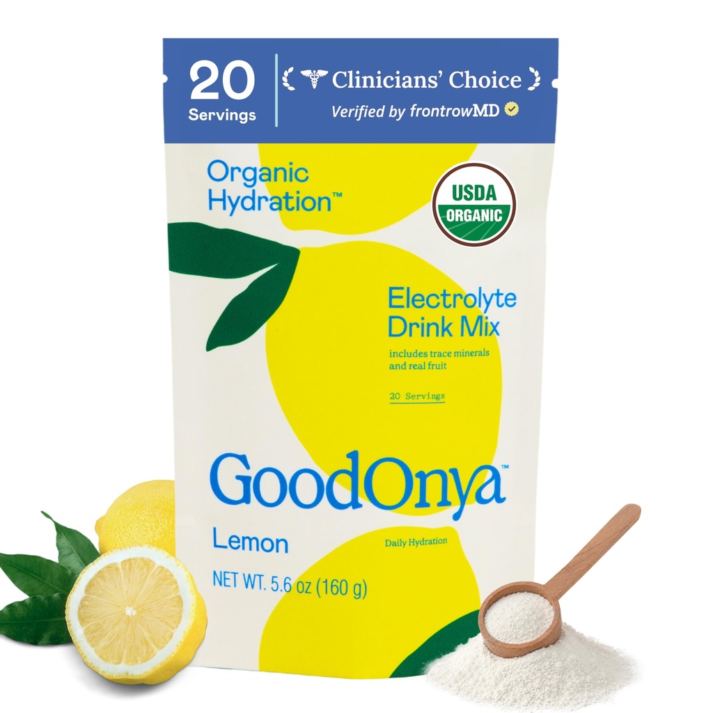 BLAGONYA Organska hidracija Elektrolitski napitek Mešanica, Certified Organic Hydration Powder, Non-GMO, Biochecked Glifosat Brez, Nizki sladkor, Limonada Okus, Brez umetnih arom, 20 Servingatorji