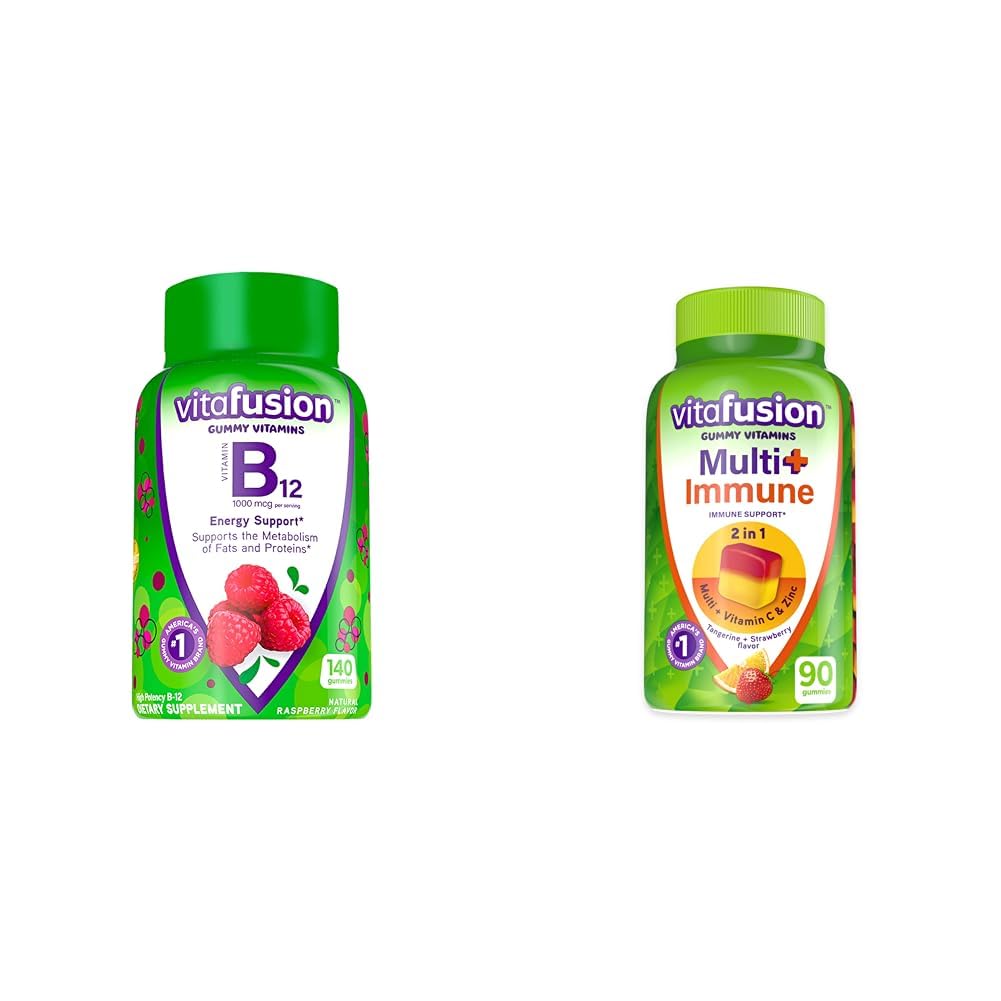 Vitafusion Vitamin B12 za energijsko presnovo, multivitaminski plus Imunska podpora Gumiji z vitaminom C, cink - 140 + 90 Število