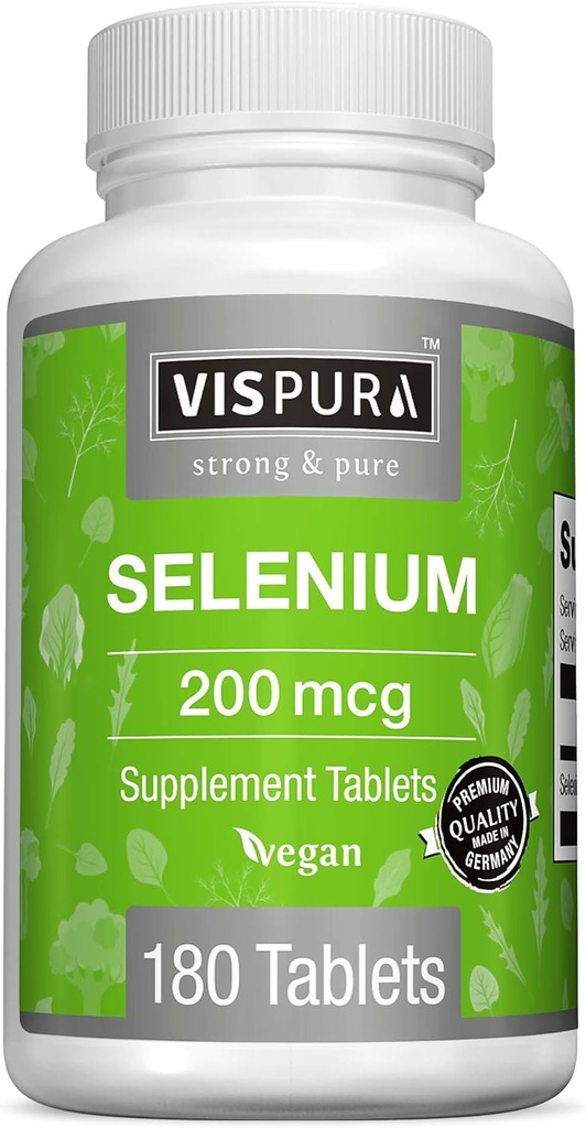 Selen 200 mcg dodatek, 180 Veganske tablete za imunski sistem, ščitnico, prostato in zdravje srca*, organski, naravni in gluten prosti mineral brez dodatkov
