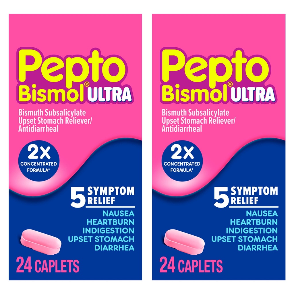 Pepto Bismol ULTRA Kapleti, vznemirjena lajšanje želodčne sluznice, navzea Relief, zgaga, relief, prebavne motnje, antidiareja Zdravila za odrasle - 5 Symptom Relief, 48 ct (2x24 ct)