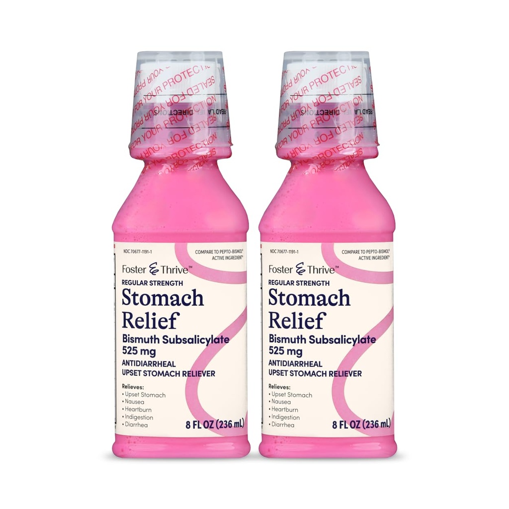 Foster & Trive Relief trebuha tekočine za slabost, zgaga, prebavne motnje, vznemirjen trebuh, driska - hitro lajšanje za 5 simptomov, antidiareja, bismut subsalicilat 525 mg, Original, 8 oz (Pack z 2)
