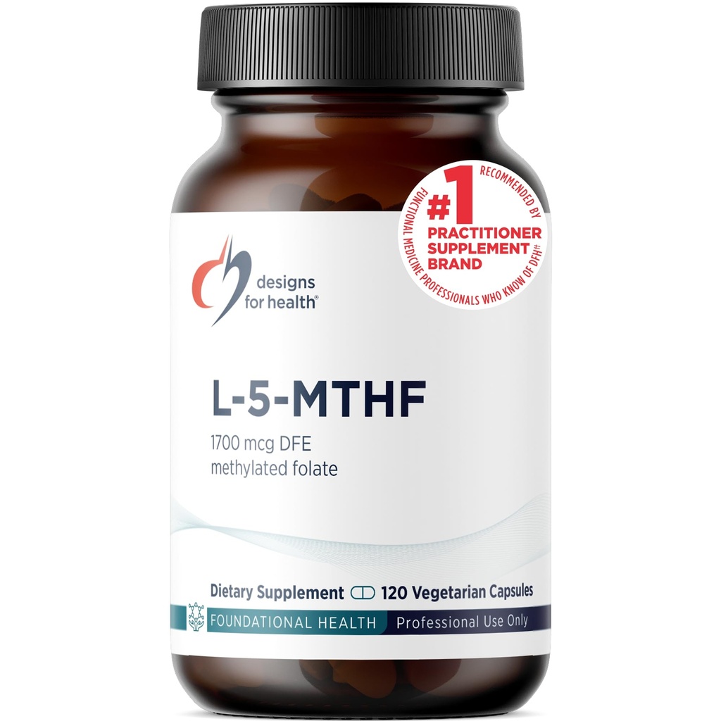 Designs for Health L 5-MTHF - Quatrefolic L Metilfolate dodatek 1mg (1700mcg DFE) - Metilirani Folat dodatek za ženske in moške - podpira metilacija - Ne-GMO, Gluten brez (120 kapsul)