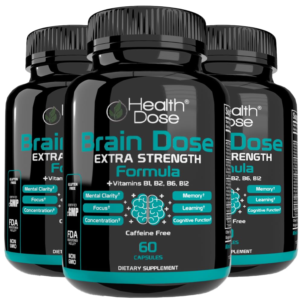 Zdravje Odmerek možganov Premium Nootropics - Kofein-free Extra Strength Formula za moške in ženske - podpira zdravje možganov, kognitivni fokus in spomin retencija, paket 3.