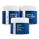 Opti+ Bone & Joint Health Bundle - Vitamin D3 K2, rTG Omega-3 & Vitamin C dodatek Kit 