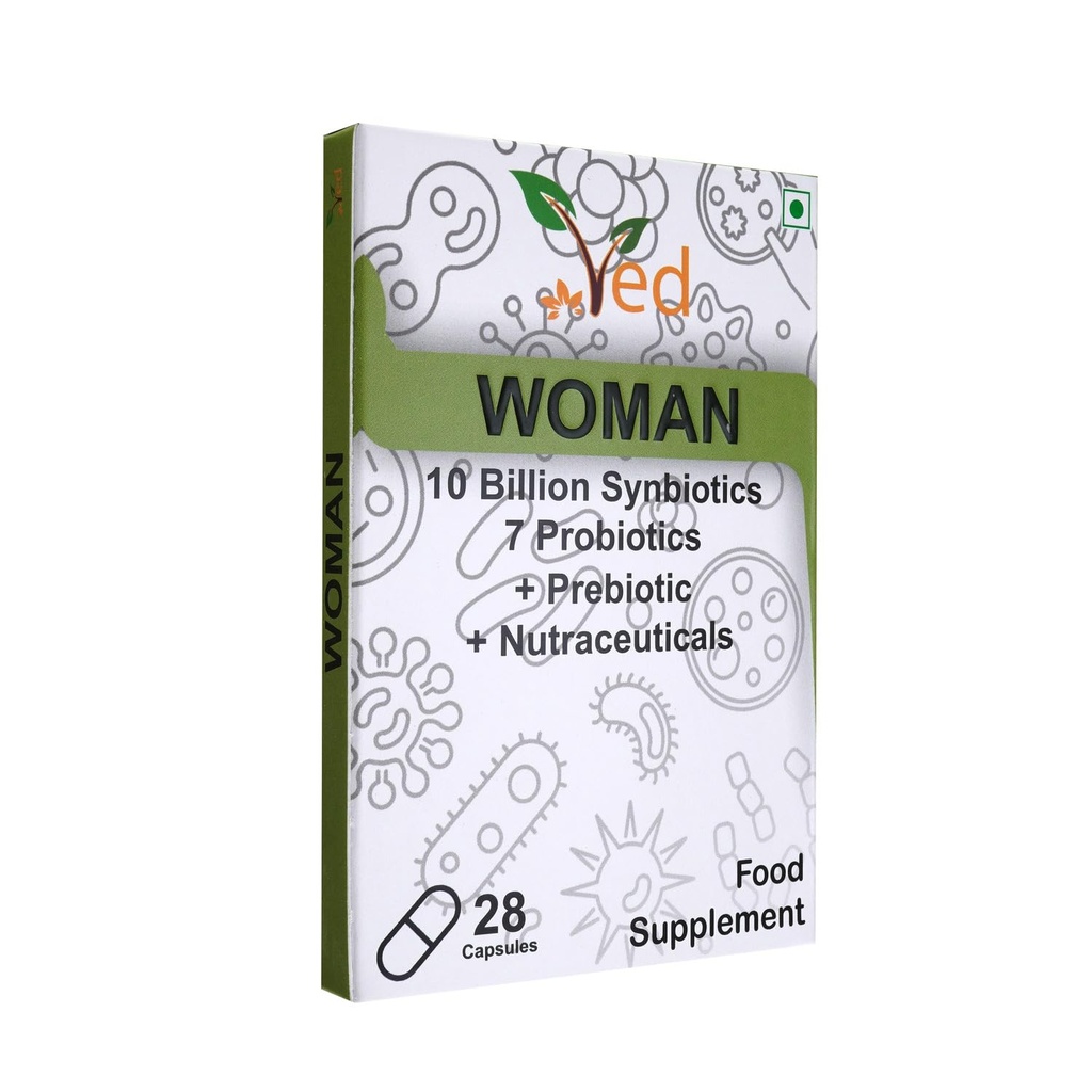 Ved Woman probiotiki in prebiotiki - 10 milijard CFU - 20 živih bakterijskih kultur - 28 probiotičnih kapsul za žensko-Lactobacillus hrustljavi, silicijev dioksid.