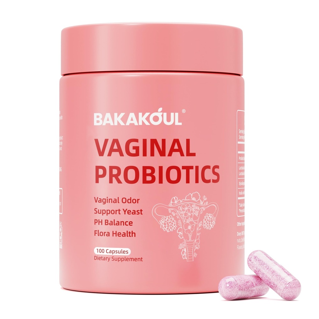 BAKAKOUL Vaginalni probiotik s prebiotiki & Lactobacillus Probiotic Mešanica pH Ravnotežje za ženske,Vaginalni zdravstveni dodatek,Zmanjša vaginalno Odor & Vaginalna Flora,100 Število (Pack of 1)