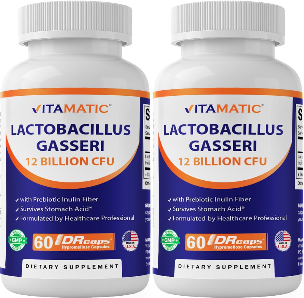 Vitamat Lactobacillus Gasseri - 12 milijard na DR kapsulo - 60 Count - Prebavna podpora - Izdelano s prebiotičnim Inulin Fiber - 2 Pack