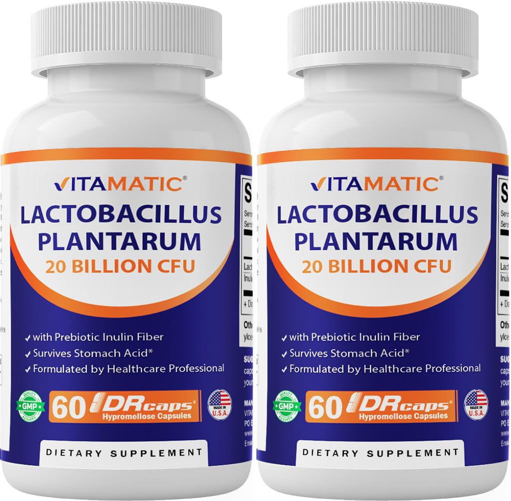 Vitamat Lactobacillus Plantarum - 20 milijard na DR kapsulo - 60 Count - Prebavna podpora - izdelano s prebiotičnim Inulin Fiber-2 paketom