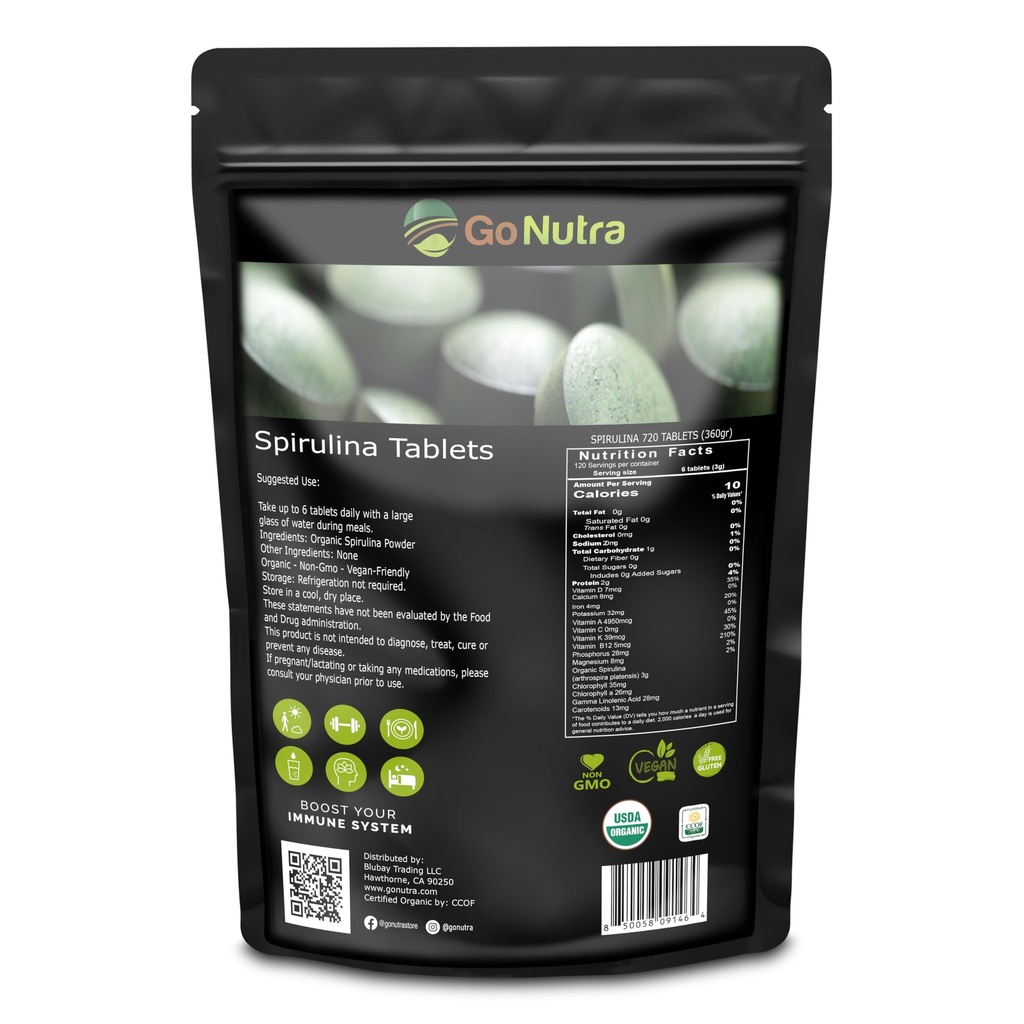 Go Nutra Organic Spirulina tablete 