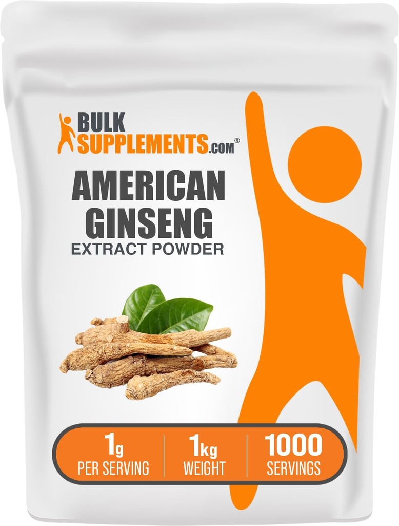 BulkSupplements.com American Ginseng Extract Powder - Ginseng dodatek, Zeliščni dodatki - Gluten Free, 1g na Serving, 5kg (11 funtov) (Pack of 5)