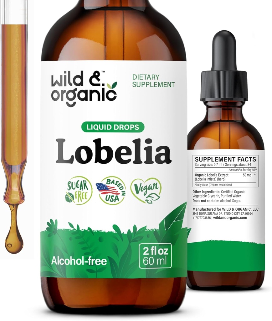 Divja in organska lobelija Tinktura - zeliščno čiščenje pljuč in razstrupljanje - Liquid Lobelia Extract dodatek - Vegan, sladkor in alkohol brez zeliščne kapljice - 2 fl oz