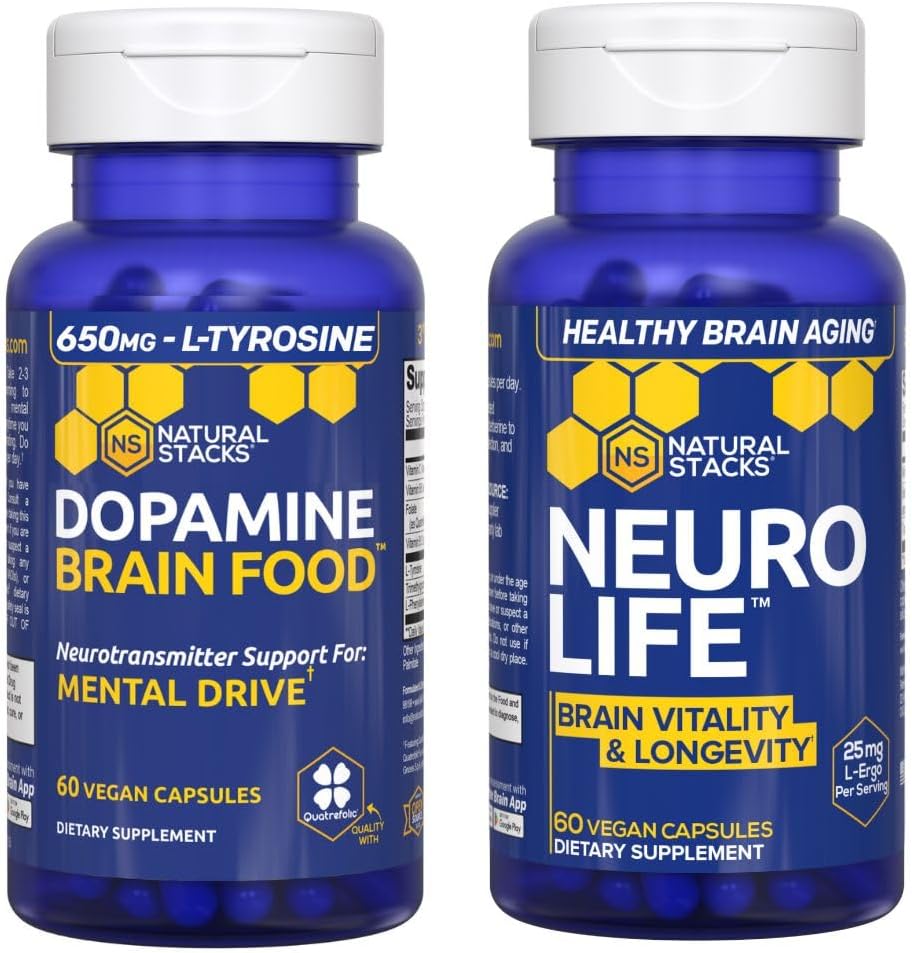 NARAVNI ZASTAVI NeuroLife + Dopamin Brain Food Bundele - podpira Duševni pogon in dolgoživost možganov* - 120 skupnih kapsul