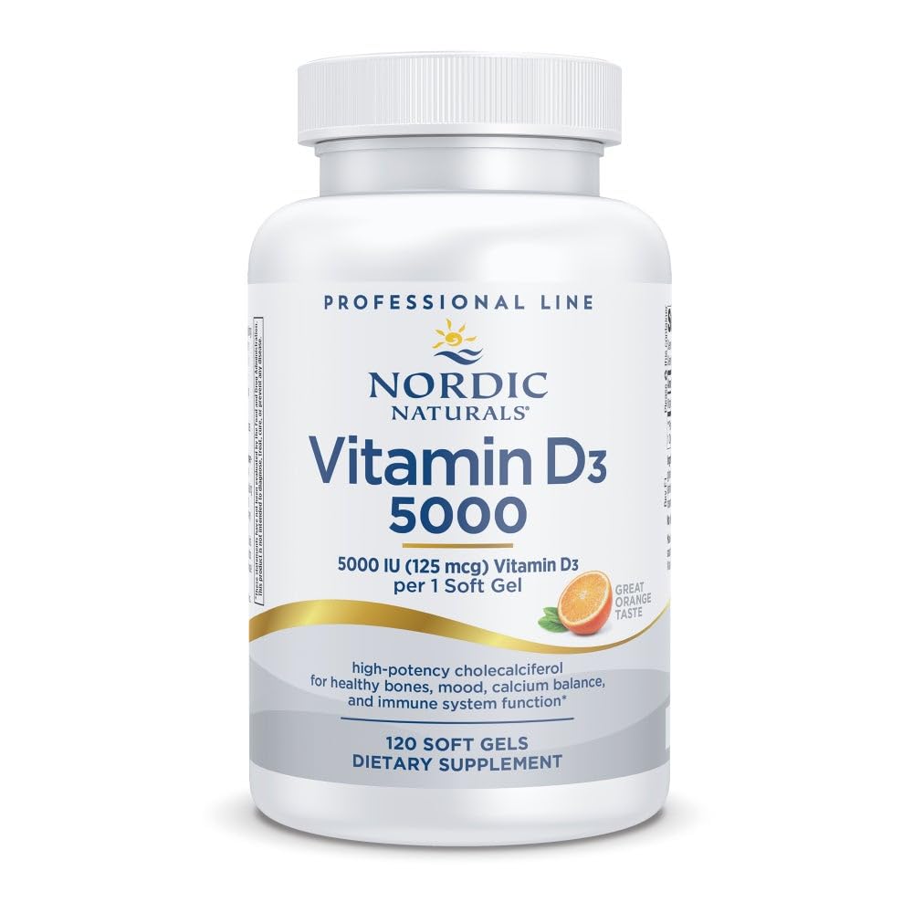 Nordic Naturals Pro Vitamin D3 5000, Orange - 120 Mini Soft Gels - 5000 IU Vitamin D3 - Podpira zdrave kosti, Mood & Imunski sistem funkcijo - Non-GMO - 120 Serving