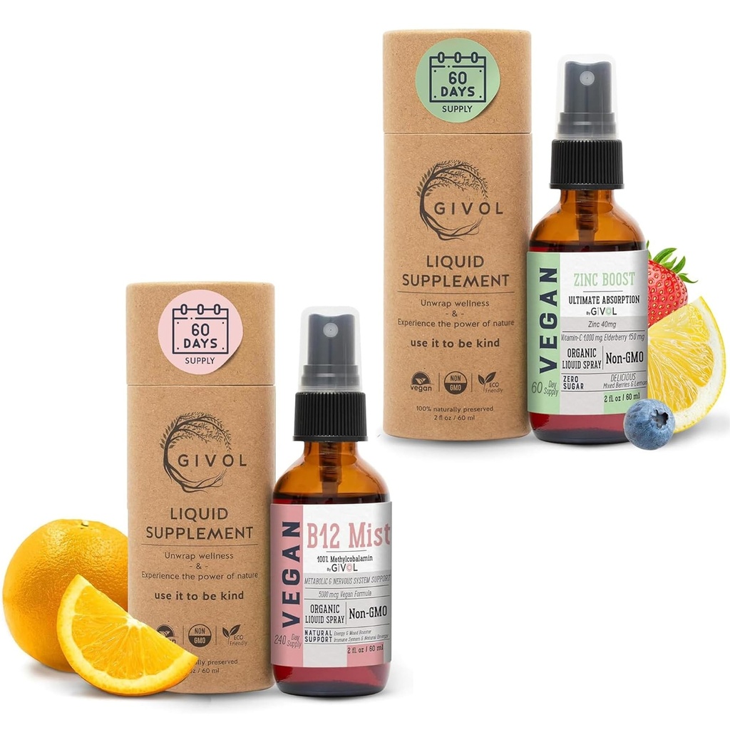Organski Vegan Vitamin B12 dodatek Tekoča meglica za hitro absorpcijo 5000mcg Metilkobalamin in ZINC Boost Mist 40mg (ekstra moč) - Sladkor brez VIT C in Elderberry Extract - Non-GMO