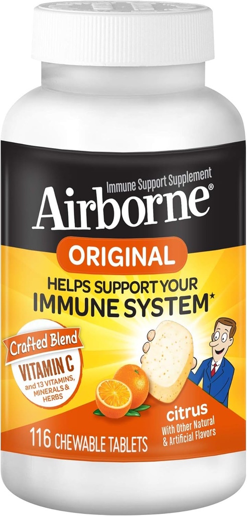 Zračni 1000 mg Vitamin C + Cinkov imunski dodatek žvečljive tablete, arome citrusov z močnimi antioksidanti Vitamini A C & E, 116 Žvečljive tablete (3 pakiranja)