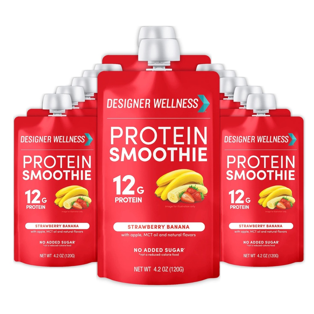 Oblikovalec Wellness Protein Smoothie, Real Fruit, 12g Beljakovine, Nizka vsebnost ogljikovih hidratov, Nič dodanega sladkorja, Gluten-free, Ne-GMO, Brez umetnih barv ali arom, Jagodna banana, 12 Število