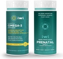 Iwi Omega-3 Essential & Prenatal multivitaminski paket, 30 Serving, Veganska rastlinska osnova Algae Omega 3, Krill & Fish Oil Alternative, Brez ribjega pookusa