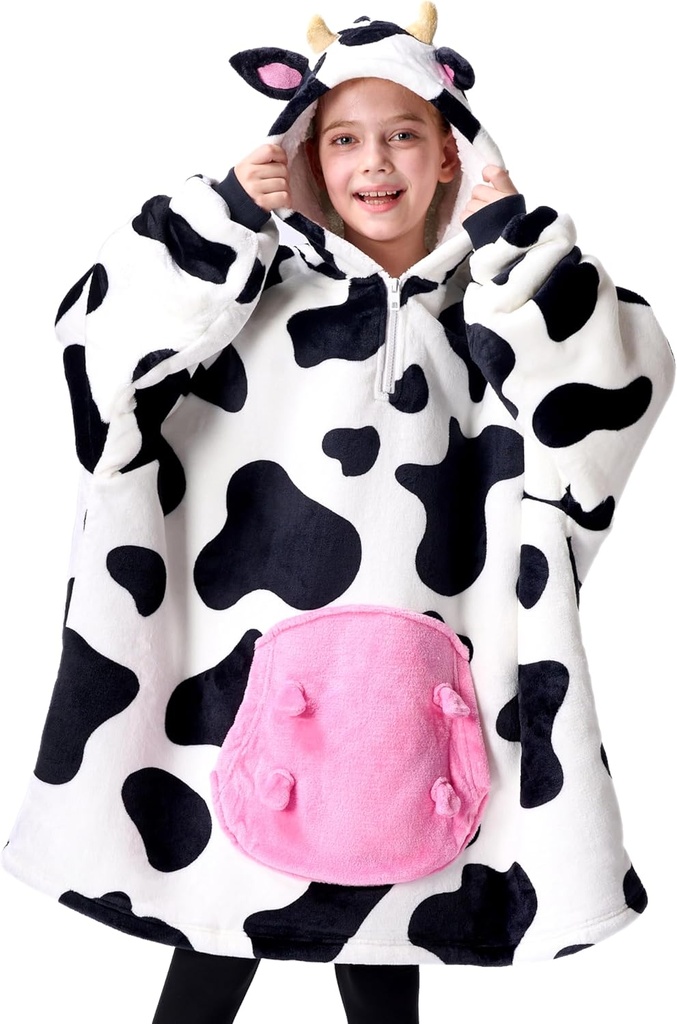 Žganje Getup Nositi Odeja Hoodie za dekleta in fante Sherpa Fleece Hooded Odejica Sweatshirt Topla Cozy Šerpa Nositi Preveliki Hoodie z Giant Pocket & rokavi za otroke Krava