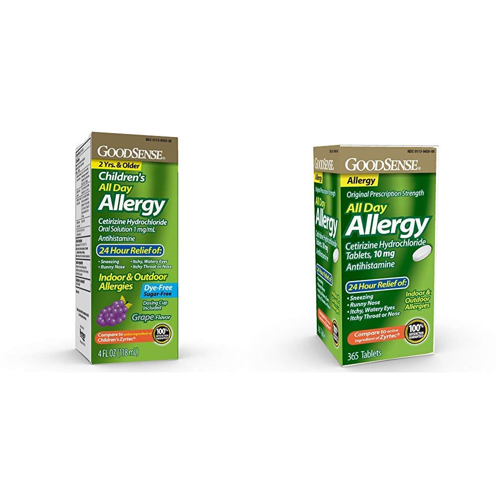 Goodsense Children's All-Day Allergy, Cetirizine Hydrochloride Oral Solution 1 Mg/ml, Grape, 4 Fluid Ounce and GoodSense All Day Allergy, Cetirizine HCL Tablets, 10 mg, 365 Count