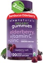 Viva Natural Organic Sambucus Elderberry Gumies za odrasle (120 Count) - 3in1 Črna Elderberry Vitamin C in cink imunske podpore Gumies, Žvečilni Elderberry dopolnila, Cink Immunity Gumies