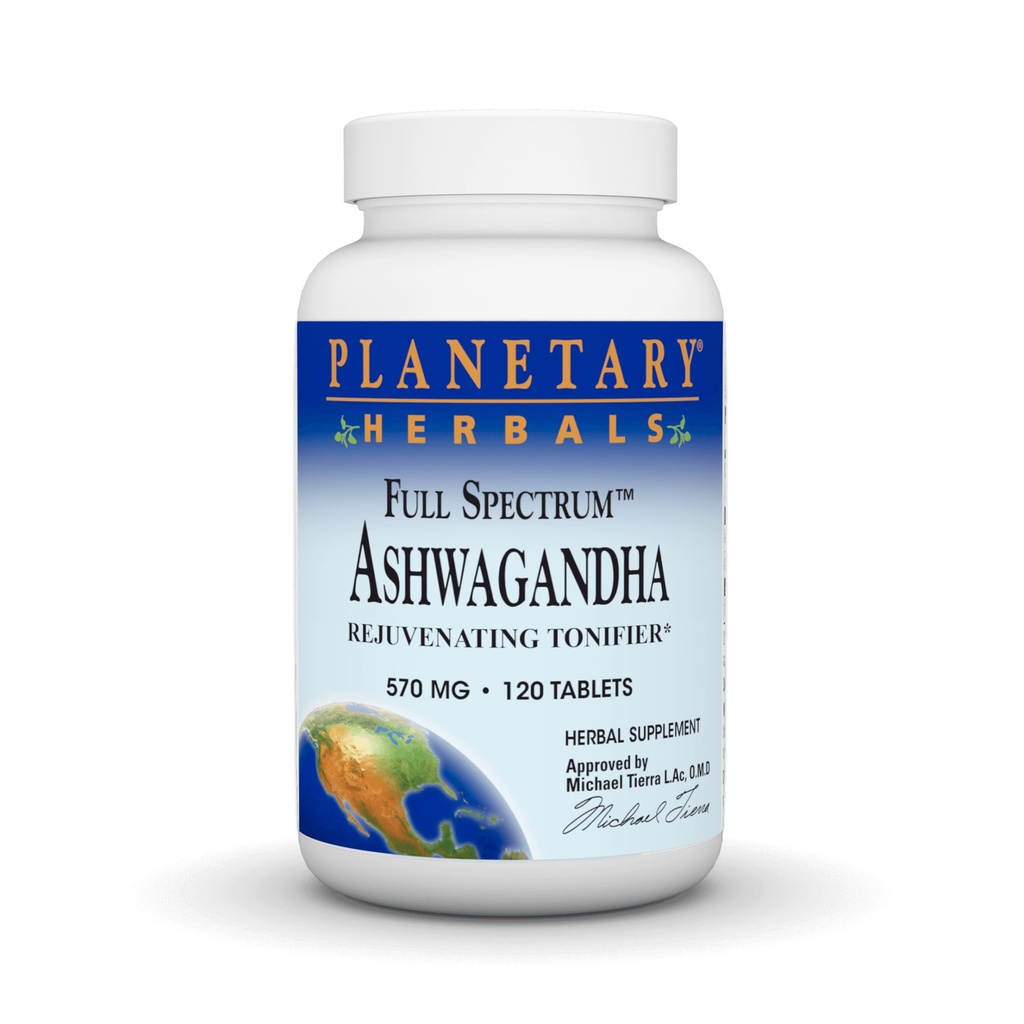 Planetarna zelišča Ashwagandha Full Spectrum 570 mg, Pomlajevalni tonažo,120 tablet