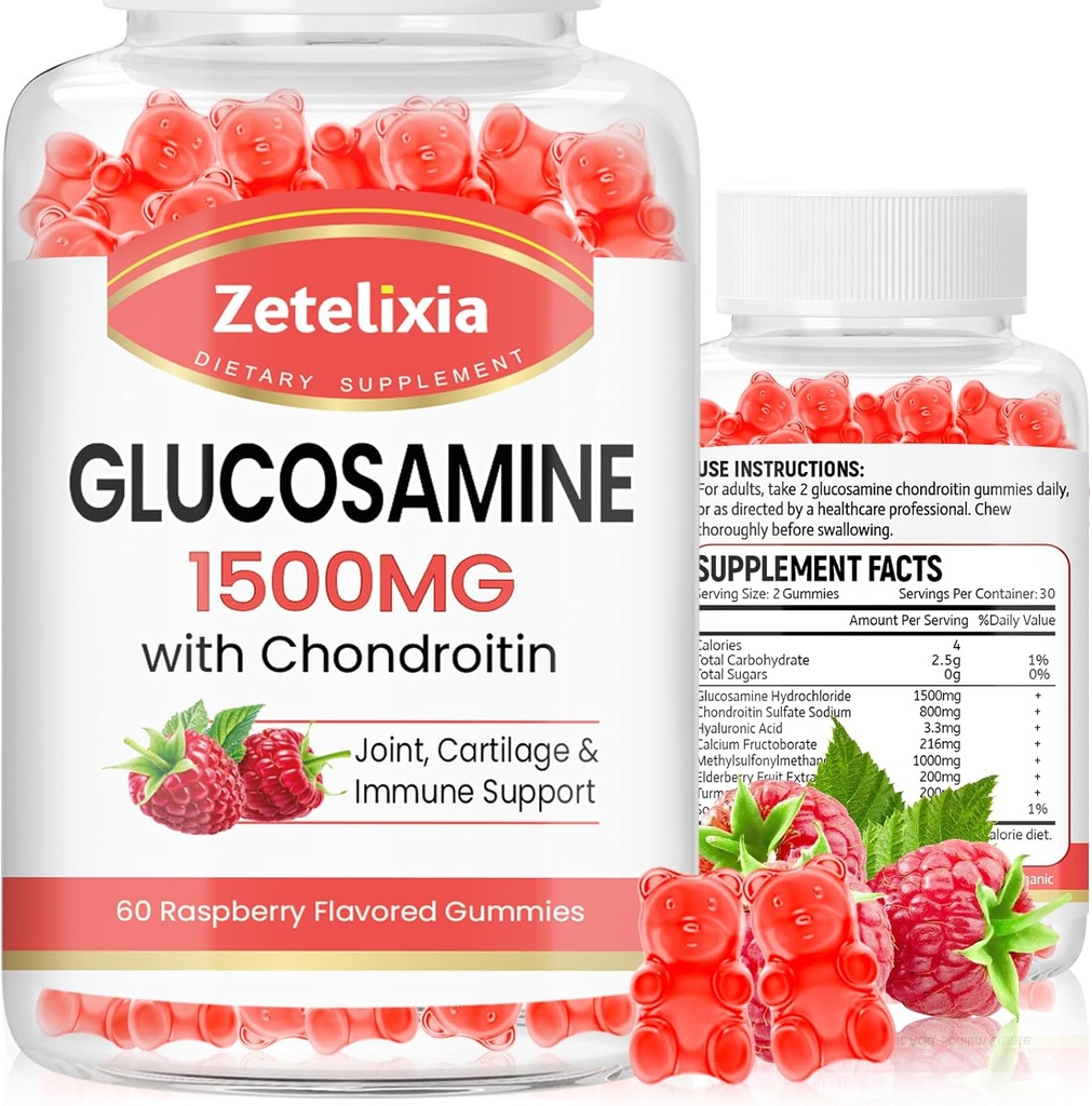 2 Pack Glukozamin Chondroitin Gumies, Glukozamin Chondroitin z MSM, Elderberry, Kurkuma - Skupni podporni dodatek za odrasle, moške in ženske, 120 Count