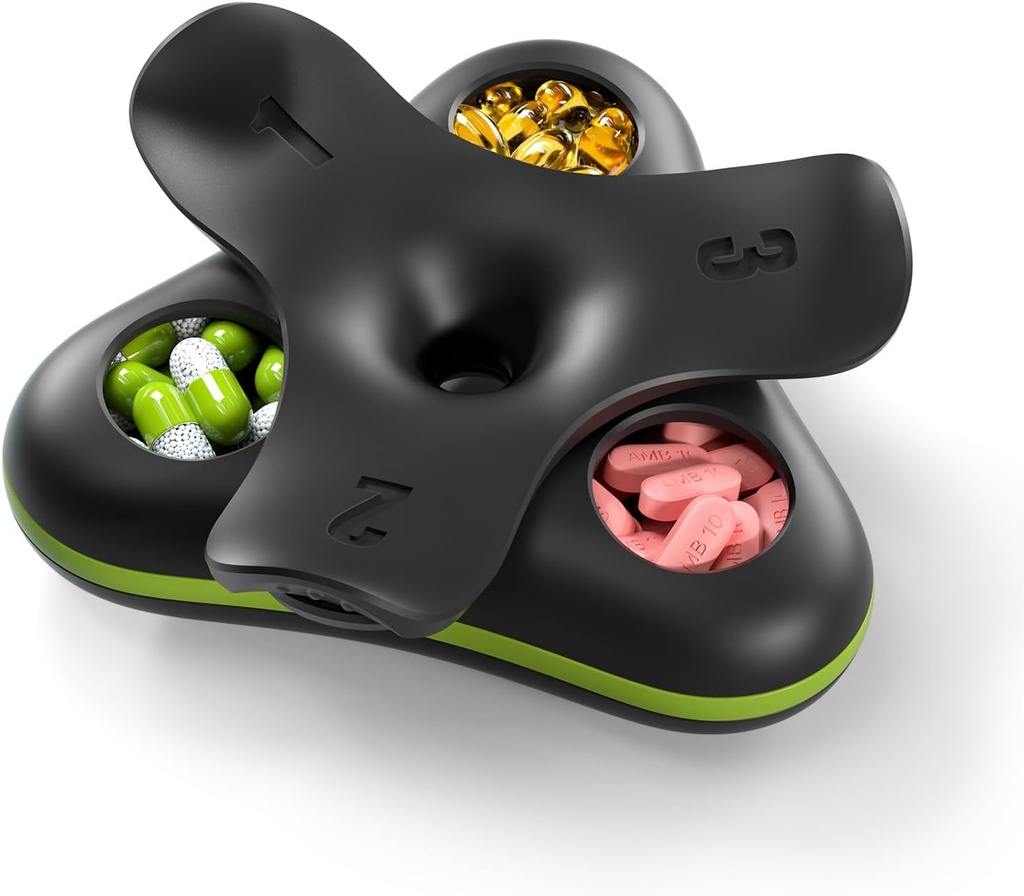 Dnevne tablete Box Organizator 3 krat na dan, Travel majhne tablete Primer, 3 Kompaktne tablete Zabojnik, Prenosne tablete Imetnik vitamina, Medicina, Dopolnilo, ribje olje, Črna