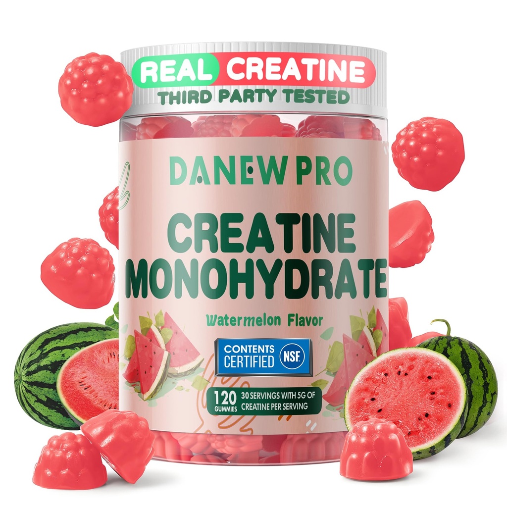 Kreatin Monohidrat Gumies 5000mg za moške in ženske, Kreatin Monohidrat za mišično moč, mišice graditelj, Energy Boost, Pre-Workout dodatek(120 Count)-Watermelon aroma