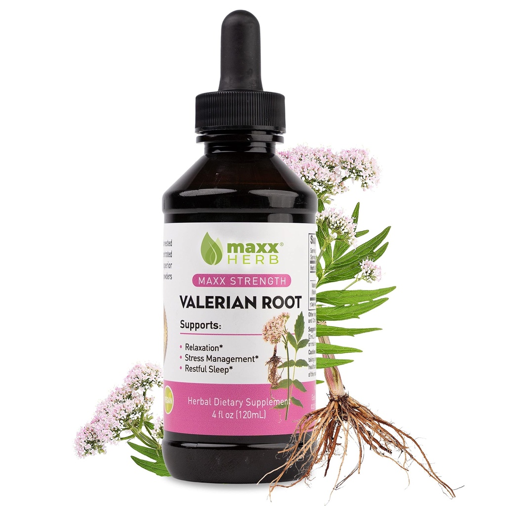 Maxx Herb Valerian Root Extract - Max Strength, Tekoča Valerian Root Absorbs bolje kot kapsule, za sprostitev in miren spanec, Alkohol brez - 4 Oz steklenica (60 strežnice)