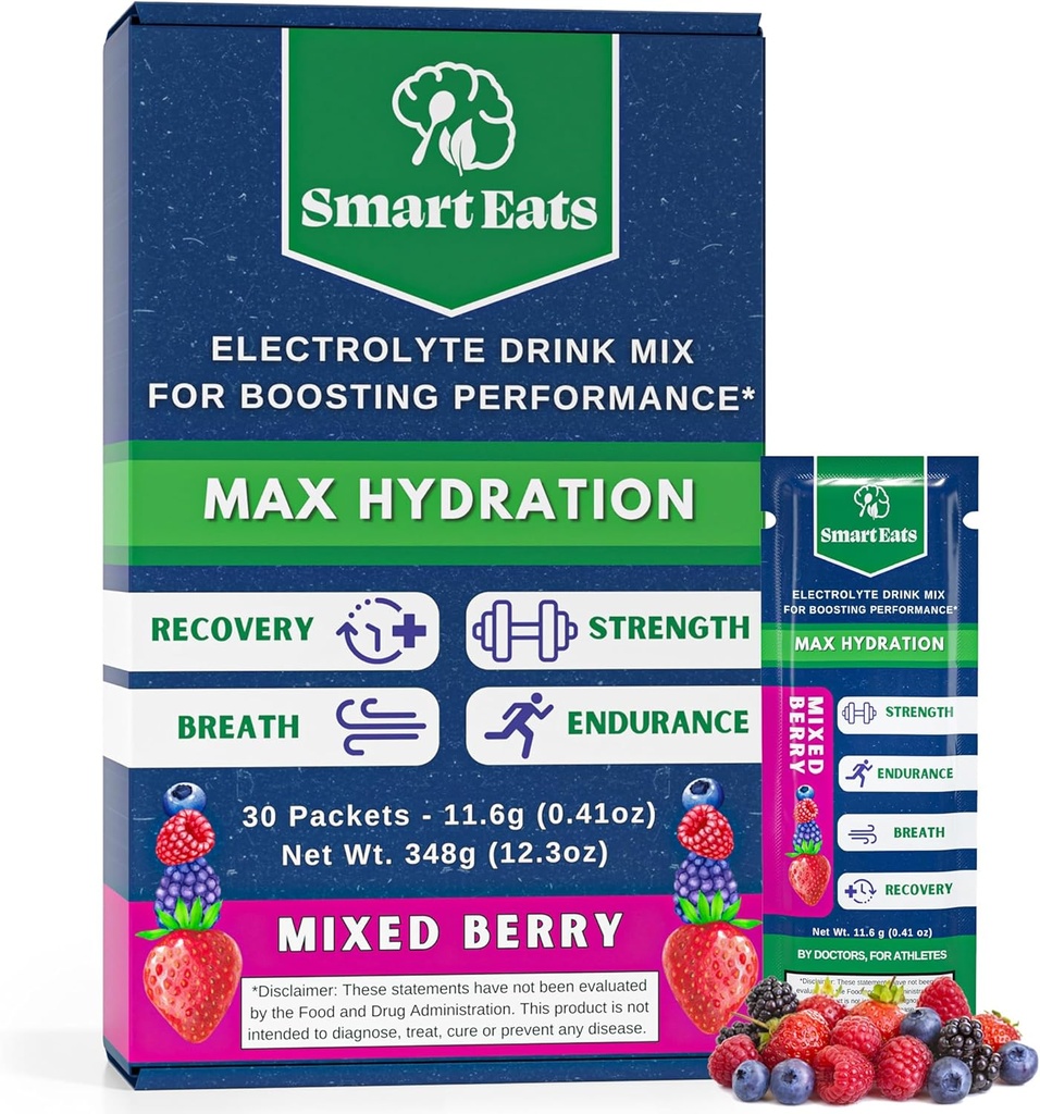 Smart je elektrolitni prašek - 1,690mg Elektroliti, 9 Eterični minerali in vitamini, 5 Antioksidanti, hitro in energizirajoča hidracija, ki so jih oblikovali zdravniki, < 1 Gram sladkor, Sour Berry aroma - 30 Packets