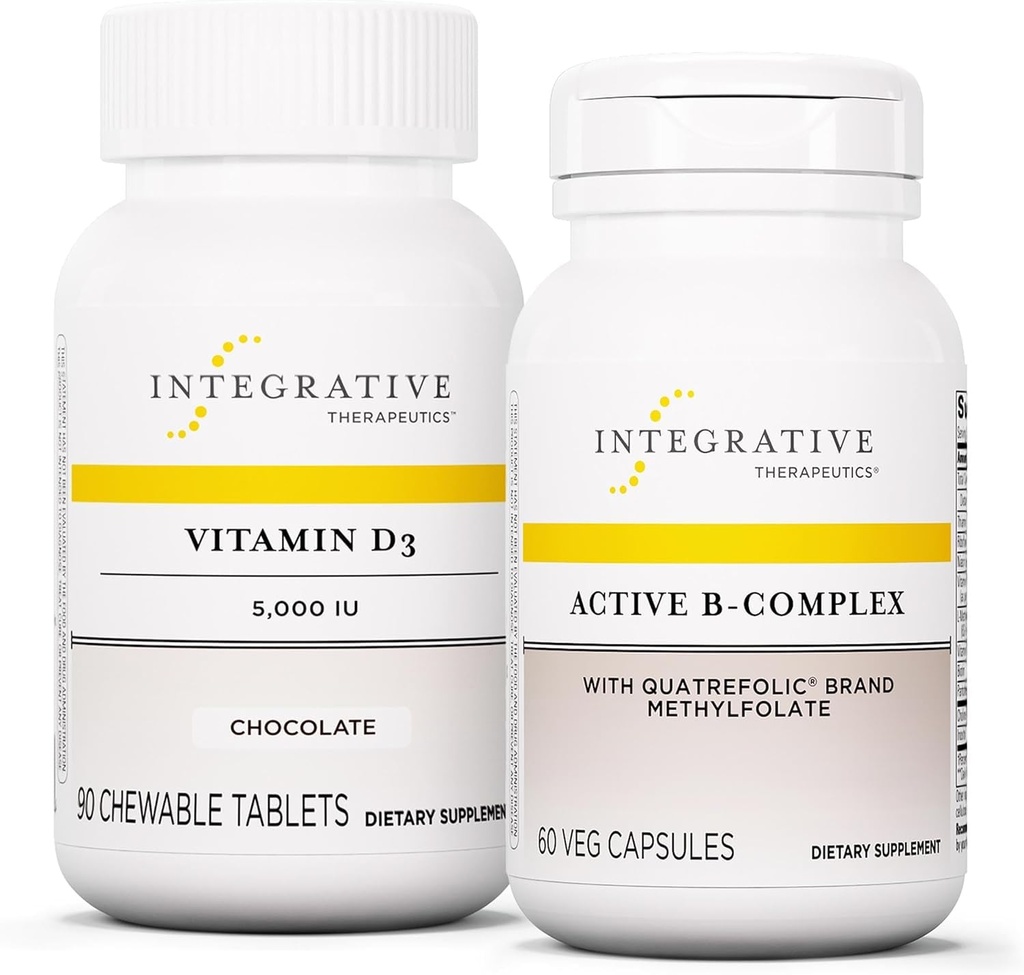 Integrativna terapevtska mešanica z aktivnim B-kompleksom, 60 kapsulami in vitaminom D3 125 μg, 90 žvečljivimi snovmi - aktivni B-kompleks za podporo energetski presnovi* - vitamin D3 za podporo zdravju kosti