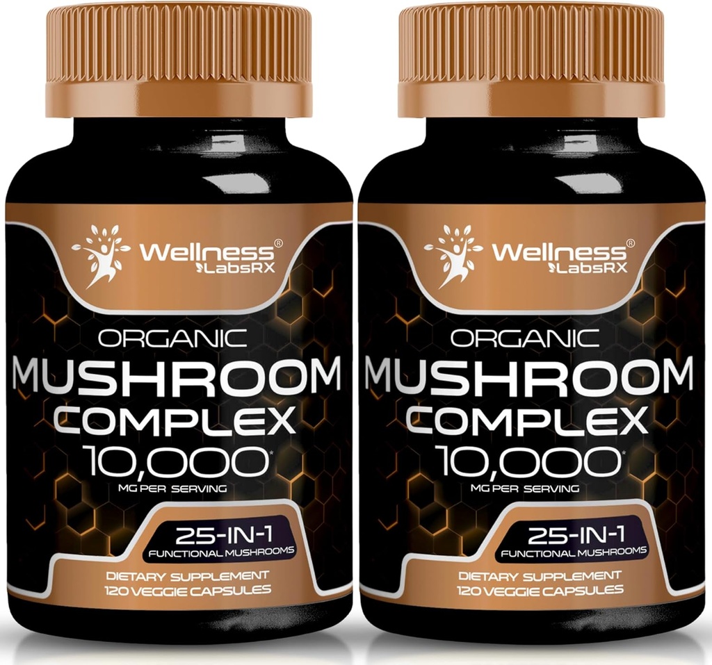 WELLNESS LABSRX Gobe Dopolnilo Kapsule 10:1 Ekstrakt, gobe kompleksne kapsule 1000mg, Levi Mane dodatek s Turčijo rep, Cordyceps, Reishi - 2 pakiranje