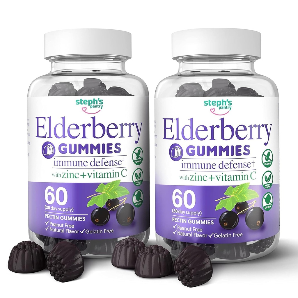 Bezgove jagode z vitaminom C in cinkom - Imunski booster Bezgove jagode za odrasle in otroke - Veganske naravne sestavine Obramba Multivitamini z antioksidant podporo (120 Gummies)