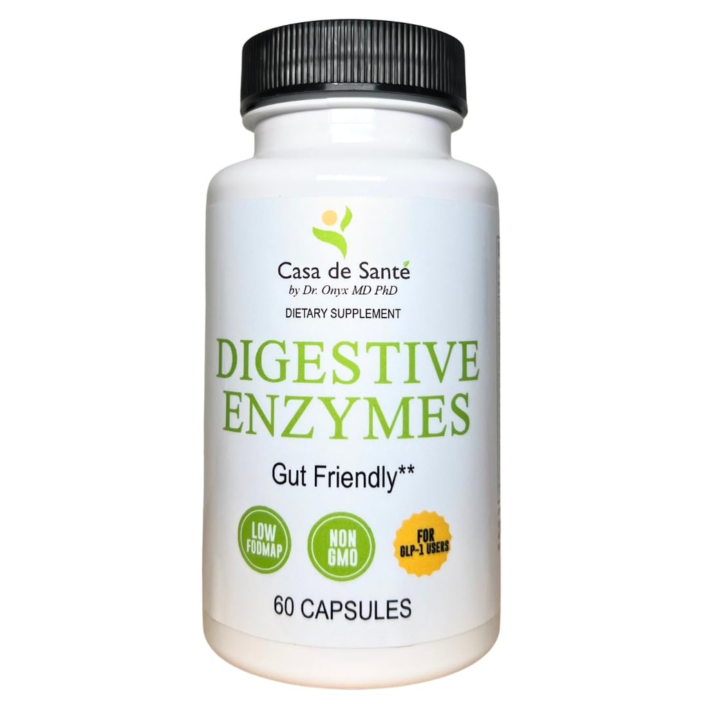 Casa de Sante FODMAP Prebavne encime, Brez visokega inulina, Keto Carnivore Intolerance Podpora, 18 Multi Enzyme Amylase Bromelain Lipase Lactase Protease Papain Alpha galaktozidaze, Več - Brez GSO