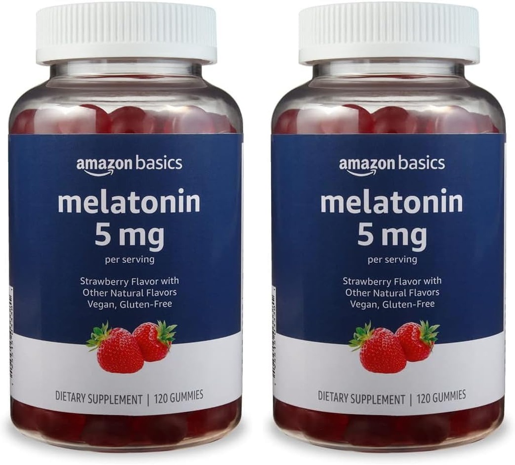 Osnove Melatonin 5mg, 120 Gummies (2 na serviranje), Jagoda (prej Solimo) (Pack z 2)