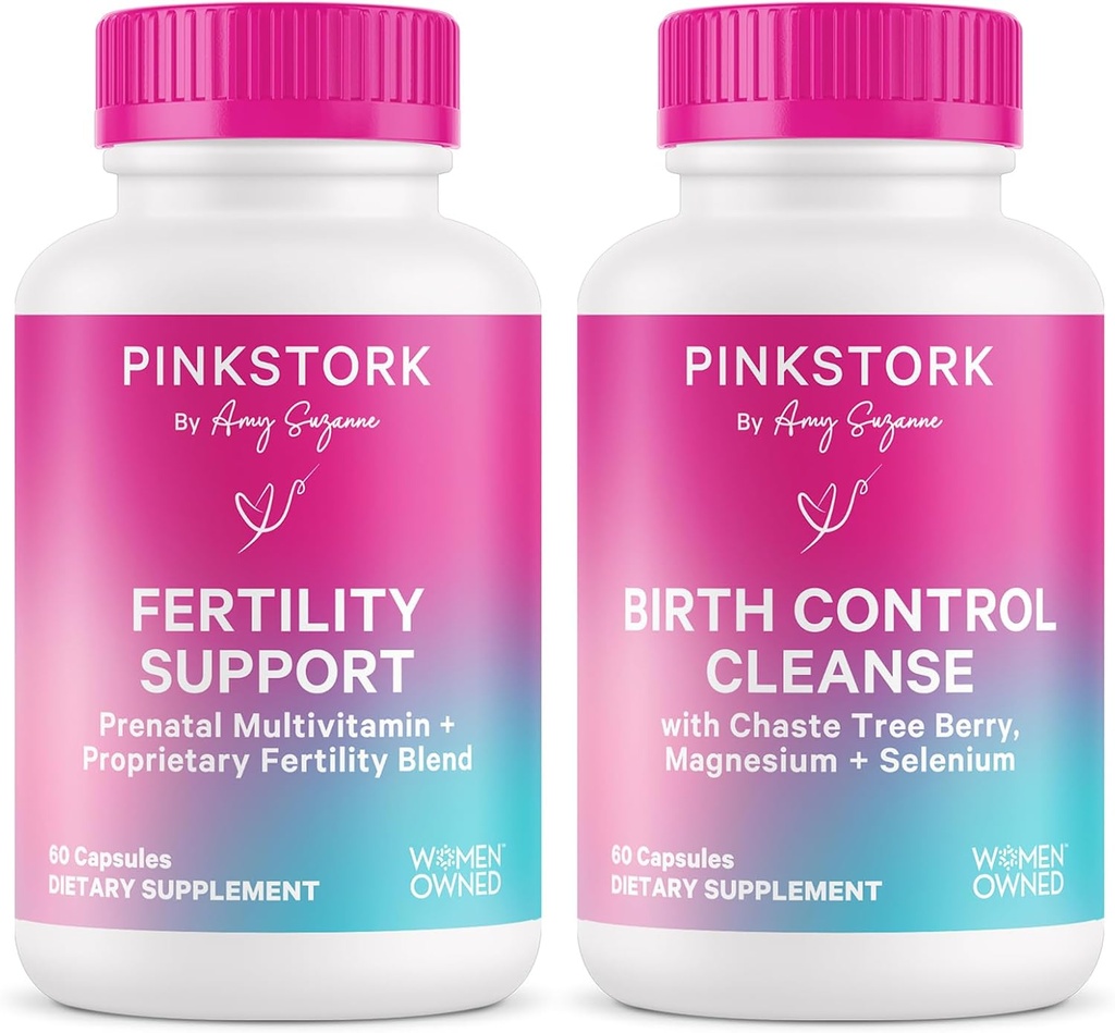 Pink Stork Nosečnost Prep & Plodnost Podpora – Vitex, Inositol, Folat – Rojstni nadzor čiščenje – 2 paket