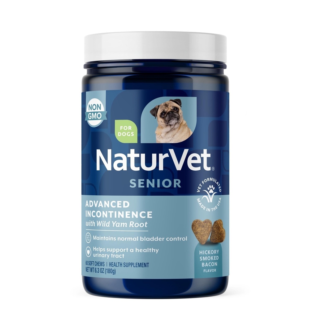 NaturVet Senior Advanced Incontinence Dog Supplement – Pomaga podpreti pasjo kontrolo mehurja, normalno uriniranje – Vključuje Synergistic Mešanica botaničnih – 60 Ct. Soft Chews