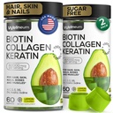Biotin in kolagen peptidi za rast las, kožo in nohte 120 Pcs (2 paket) - 82000 Mcg - Biotin Žvečilni izdelki s keratin Max moč - Lepotne Gumiji za ženske in moške - sladkor brez, ne-GMO