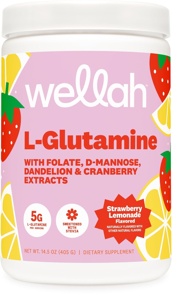 Wellah L-glutamin Jagodna limonada z aromo (50 serviranih) - 5g L-glutamin na obrok, sladkan s Stevio