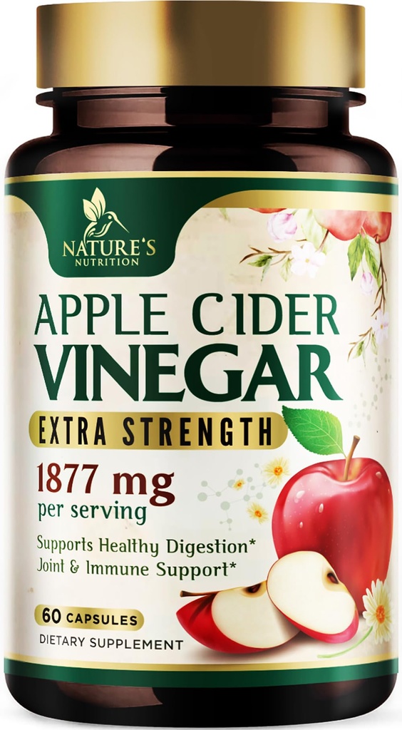 Kapsula Jabolčni kis 1877mg - Dodatna moč Detox & čiščenje z vitaminom D & cink - Premium ACV tablete s skupno naravno prebavo in imuno podporo - Vegetarijanski dodatek - 60 kapsul