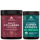 Ancient Nutrition Multi Colagen Protein Powder, nearomated, 60 Servings + Supergreen Powder, Greens Flavor, 25 Servings