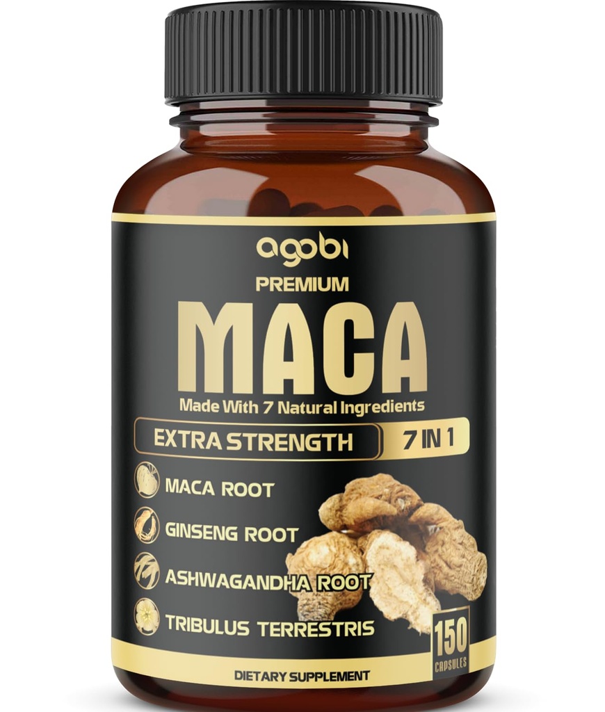 7in1 Premium Maca Root Capsules - with Ashwagandha, Ginseng, Tribulus, Shilajit, Shatavari & Black Pepper - Natural Energy, Performance & Mood Support - 150 Counts for 5 Months