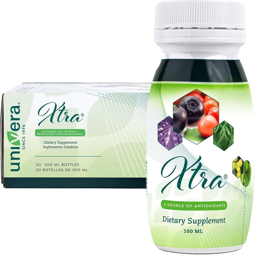 Univera Xtra Minis, Multimineralni sadeži Complex, 15 Naravne sestavine, Stress Management, Focus & Clarity, Joint Comfort, Antioksidant Zaščita - 3.38 Fl Oz (Pack of 20)