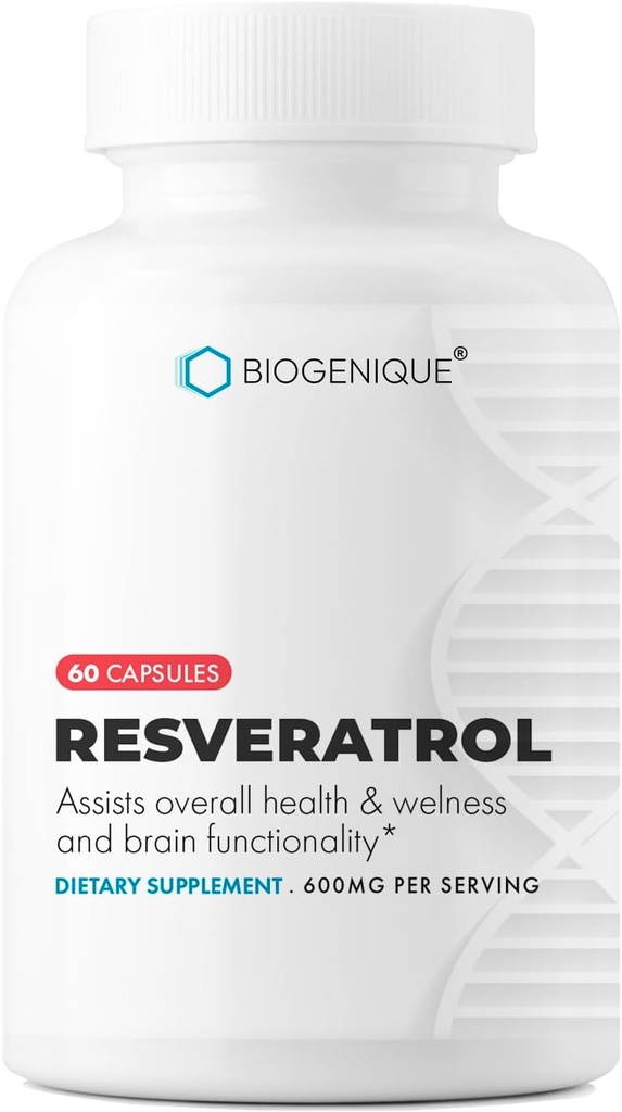 Resveratrol 600mg Močni antioksidanti & Trans-resveratrol iz izvlečka korenin poligonuma, spodbuja anti-Aging in kardiovaskularno podporo, 60 Kapsule - izdelani v ZDA - Vegan, Non-GMO, Gluten Free