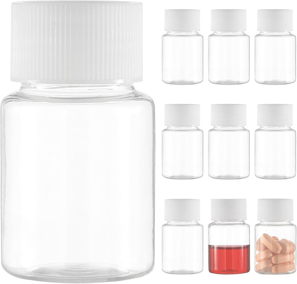Majhna Očitno tablete steklenica, Plastic Medicine tablete steklenica, Mini Plastic Clear Prazna Reagent za tekoči prah Cilindrični vsebnik(10 kosov, 30ml)