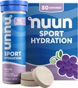 Nuun Sport Elektrolitske tablete z magnezijem, kalcijom, kalijem, kloridom in natrijem, brez glutena in vegana, grozdje, 8 pakiranj (80 skupaj)
