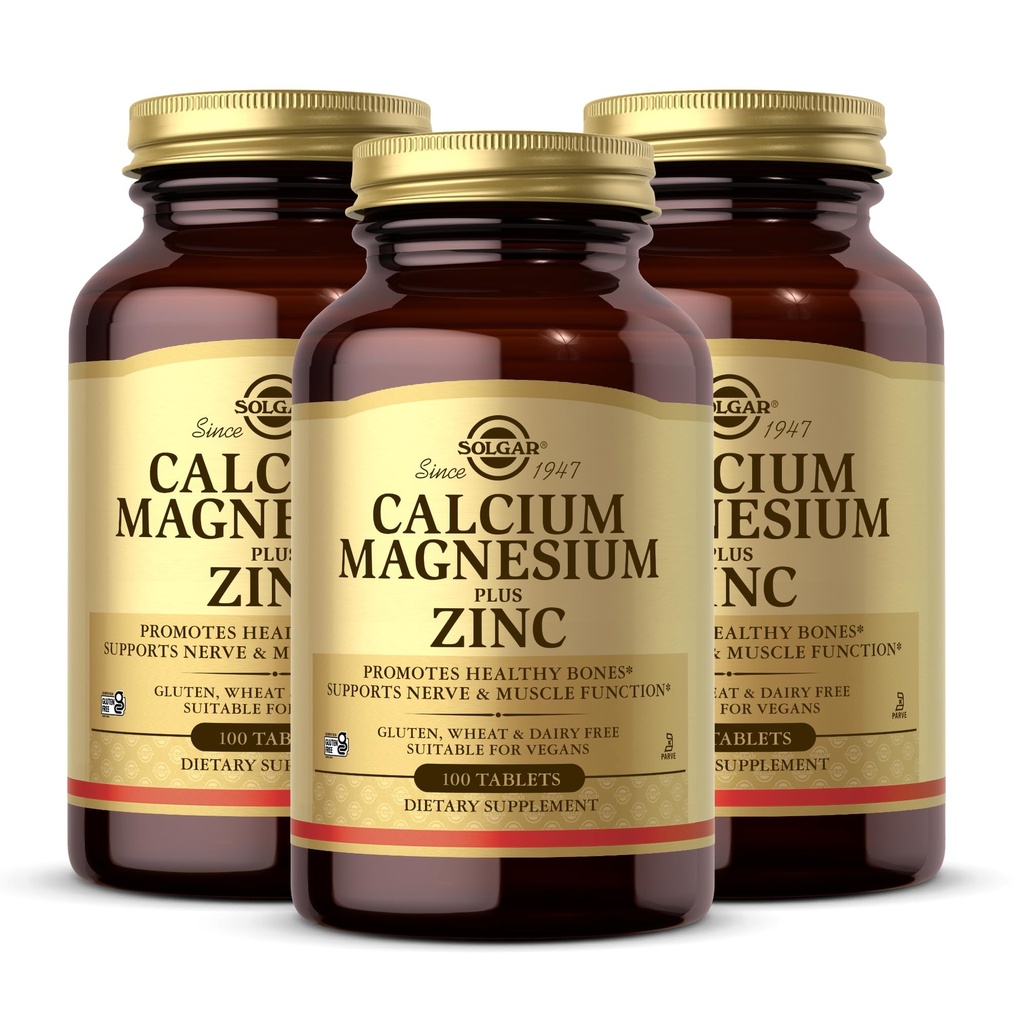Solgar Calcium Magnezij Plus cink, 100 tablet (paket 3) - spodbuja zdrave kosti in zobe - podpira živčne in mišične funkcije - ne-GMO, Vegan, Gluten brezplačno, Dairy Free, Kosher - 100 skupno služijo