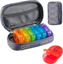Serfeymi Tedenska potovalna tabletka Organizator 2 krat na dan AM PM Nadgrajena Rainbow tablete Box 7 dan s prenosljivim Zipper PU usnje tablete Case, Medicine Organizator za tablete, Vitamini, Ribja olja - Črte 01
