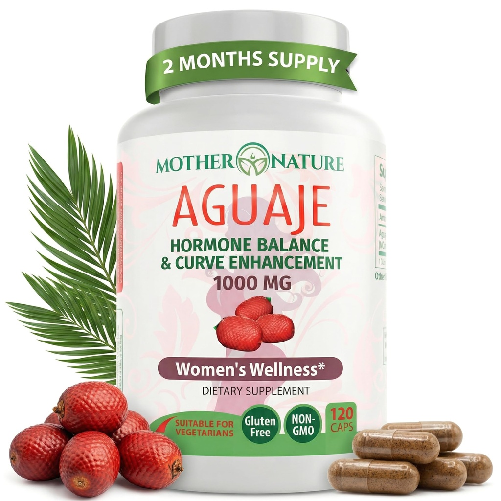 Mati narava Aguaje Curves Kapsule za ženske, 1000mg (120ct), naravno in trajno izvorno sadje Aguaje iz Peruja za zdravje žensk, Hormonsko ravnovesje, izboljšanje krivulje, Vegan, Ne-GMO & Gluten-free