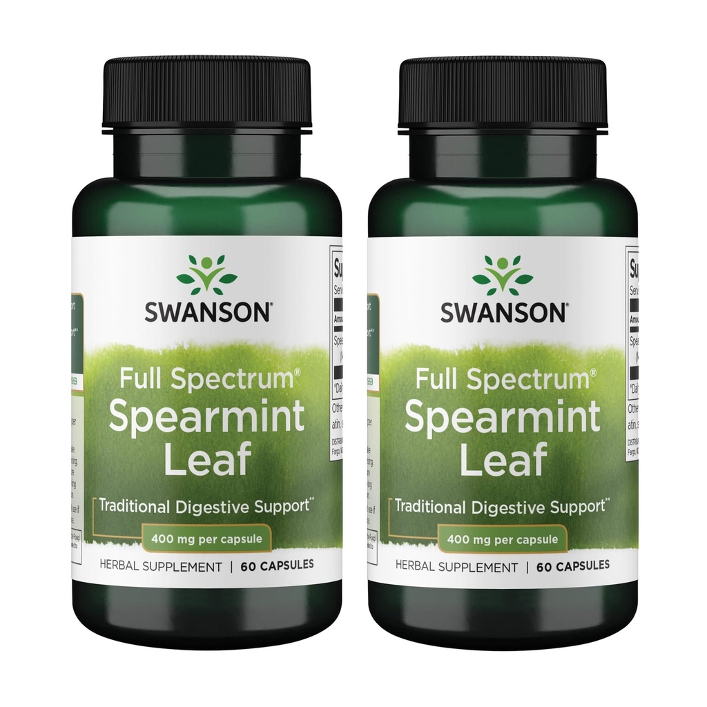 Swanson Spearmint Leaf (Mentha Spicata)-Celoten spekter Zeliščni dodatek podpira prebavno zdravje in blage težave vprašanja - (60 kapsule, 400 mg vsak) (2 paket)